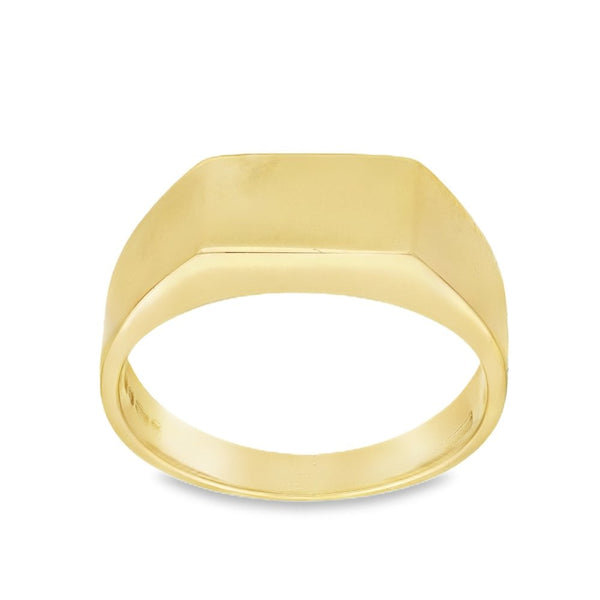 9ct Yellow Gold Plain Rectangular Signet Ring - Size Q - 7mm