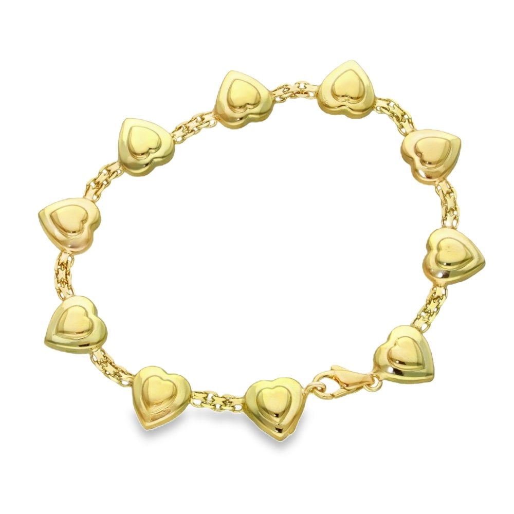 14ct Yellow Gold Fancy Heart Bracelet - 8" - 11.7g
