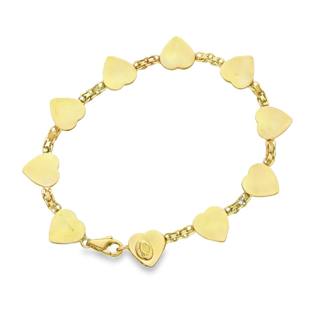 14ct Yellow Gold Fancy Heart Bracelet - 8" - 11.7g