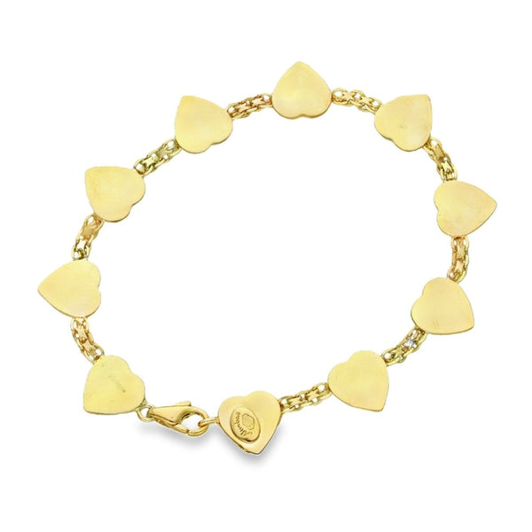 14ct Yellow Gold Fancy Heart Bracelet - 8" - 11.7g