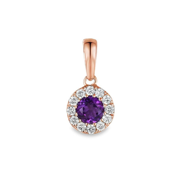 Ladies 18ct Rose Gold Amethyst And Diamond Cluster Pendant