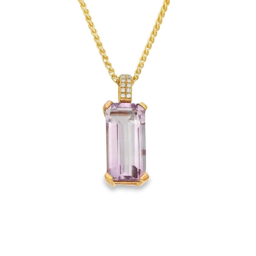 18ct Rose Gold Amethyst & Diamond Pendant & Necklace - 18"