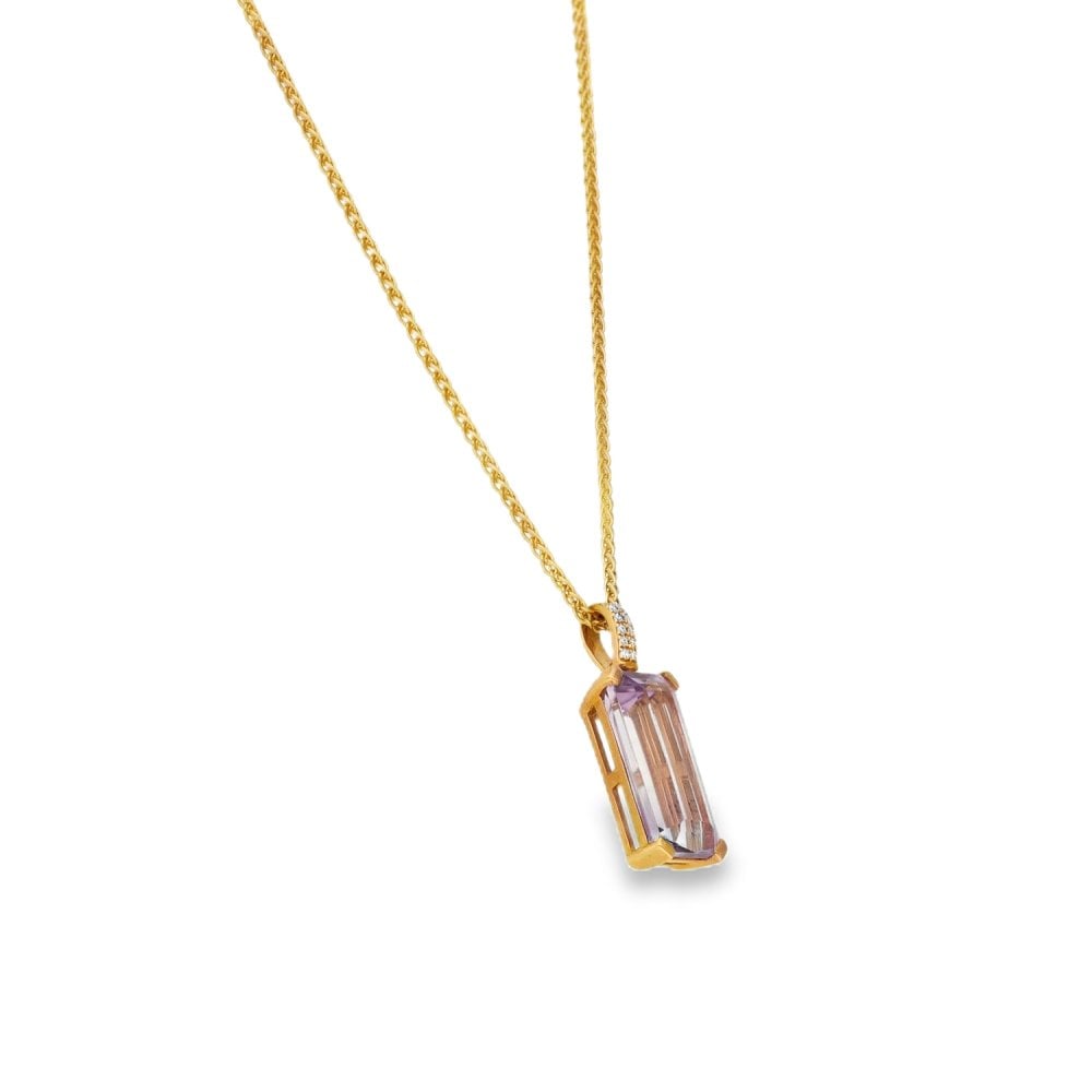 18ct Rose Gold Amethyst & Diamond Pendant & Necklace - 18"