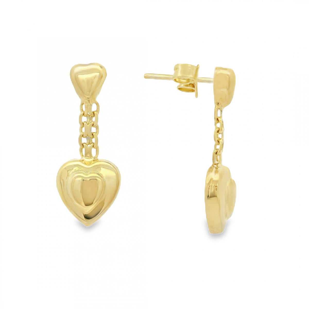 14ct Yellow Gold Fancy Heart Drop Earrings - 11x27mm - 4.4g