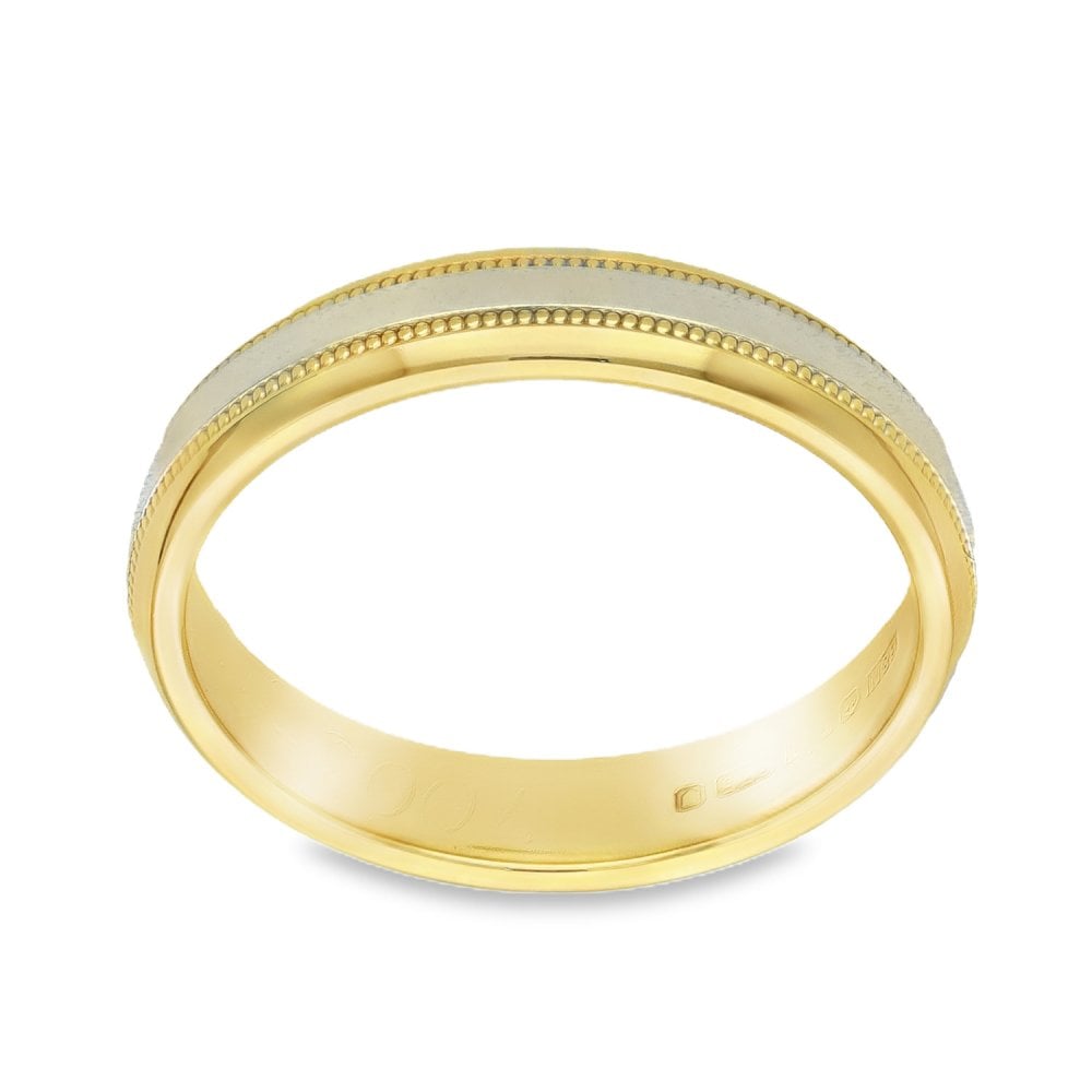 9ct Yellow & White Gold Wedding Band - Size O - 4mm