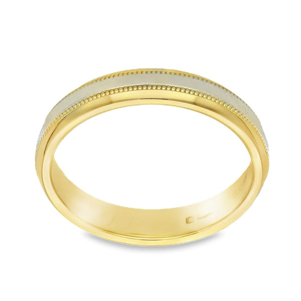 9ct Yellow & White Gold Wedding Band - Size O - 4mm