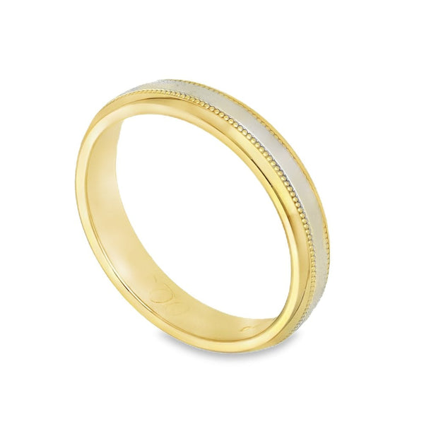 9ct Yellow & White Gold Wedding Band - Size O - 4mm