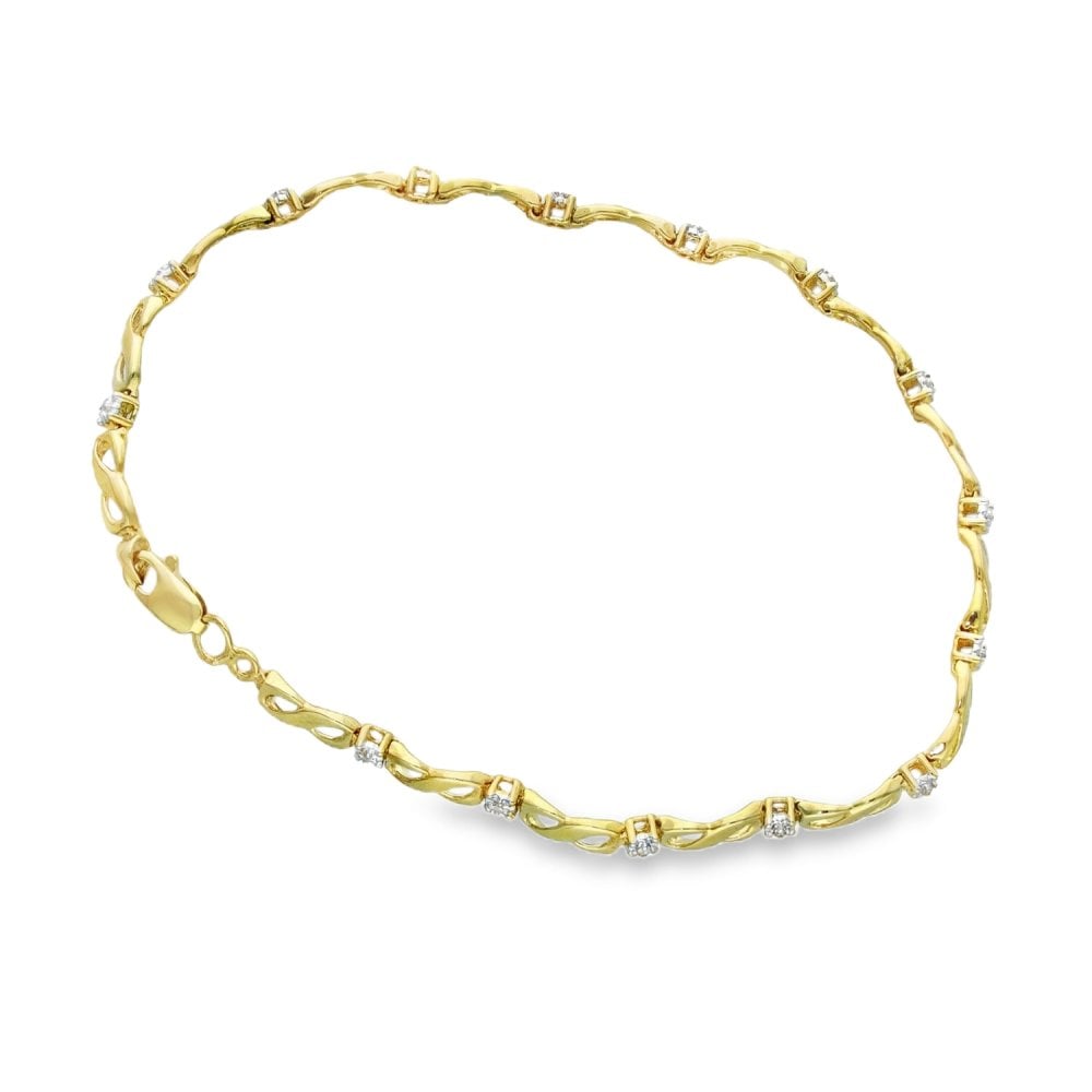 9ct Yellow Gold Diamond Bracelet - 7" - 3.6g