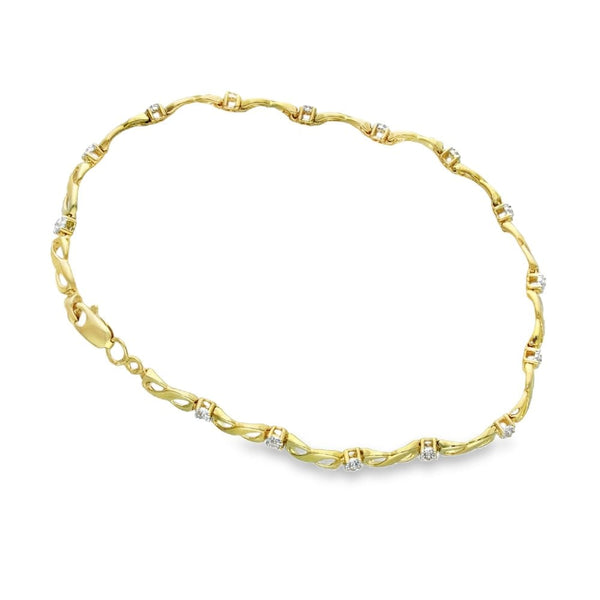 9ct Yellow Gold Diamond Bracelet - 7" - 3.6g