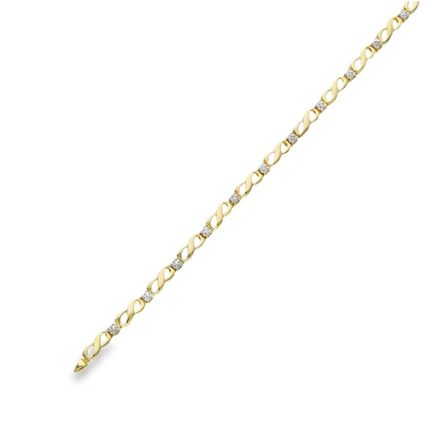 9ct Yellow Gold Diamond Bracelet - 7" - 3.6g