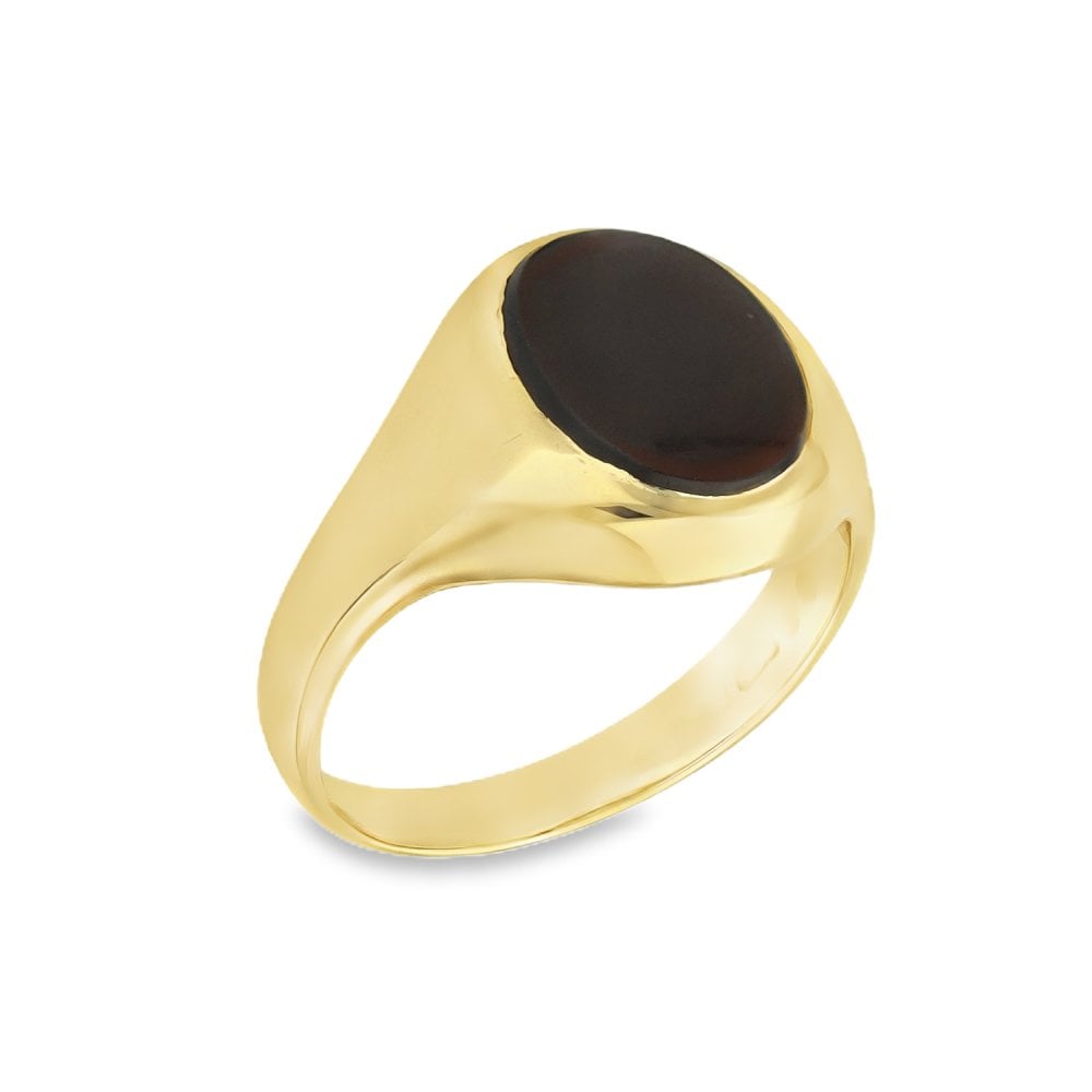 9ct Yellow Gold Oval Cornelian Signet Ring - Size K - 12mm