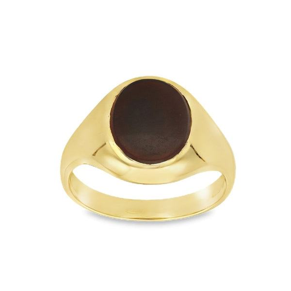 9ct Yellow Gold Oval Cornelian Signet Ring - Size K - 12mm