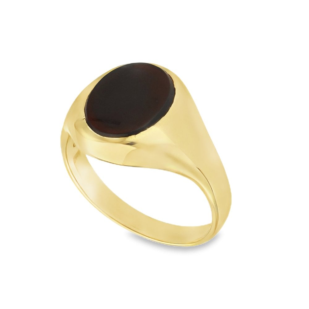 9ct Yellow Gold Oval Cornelian Signet Ring - Size K - 12mm
