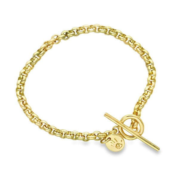 9ct Yellow Gold Belcher Bracelet & T-Bar Fastener - 7.5" - 19.3g