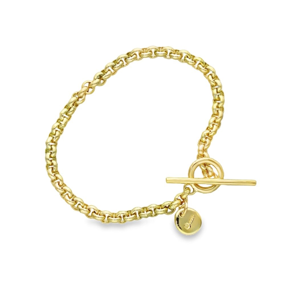 9ct Yellow Gold Belcher Bracelet & T-Bar Fastener - 7.5" - 19.3g