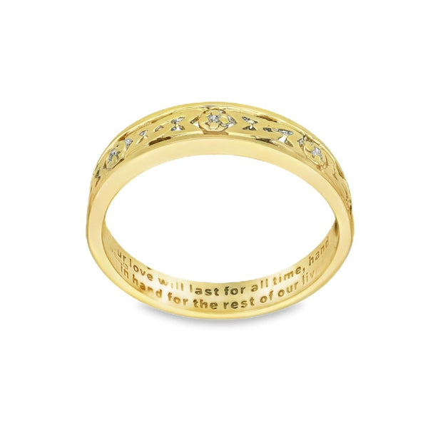 9ct Yellow Gold Diamond Celtic Love Band - Size L - 4mm