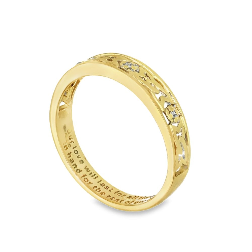 9ct Yellow Gold Diamond Celtic Love Band - Size L - 4mm