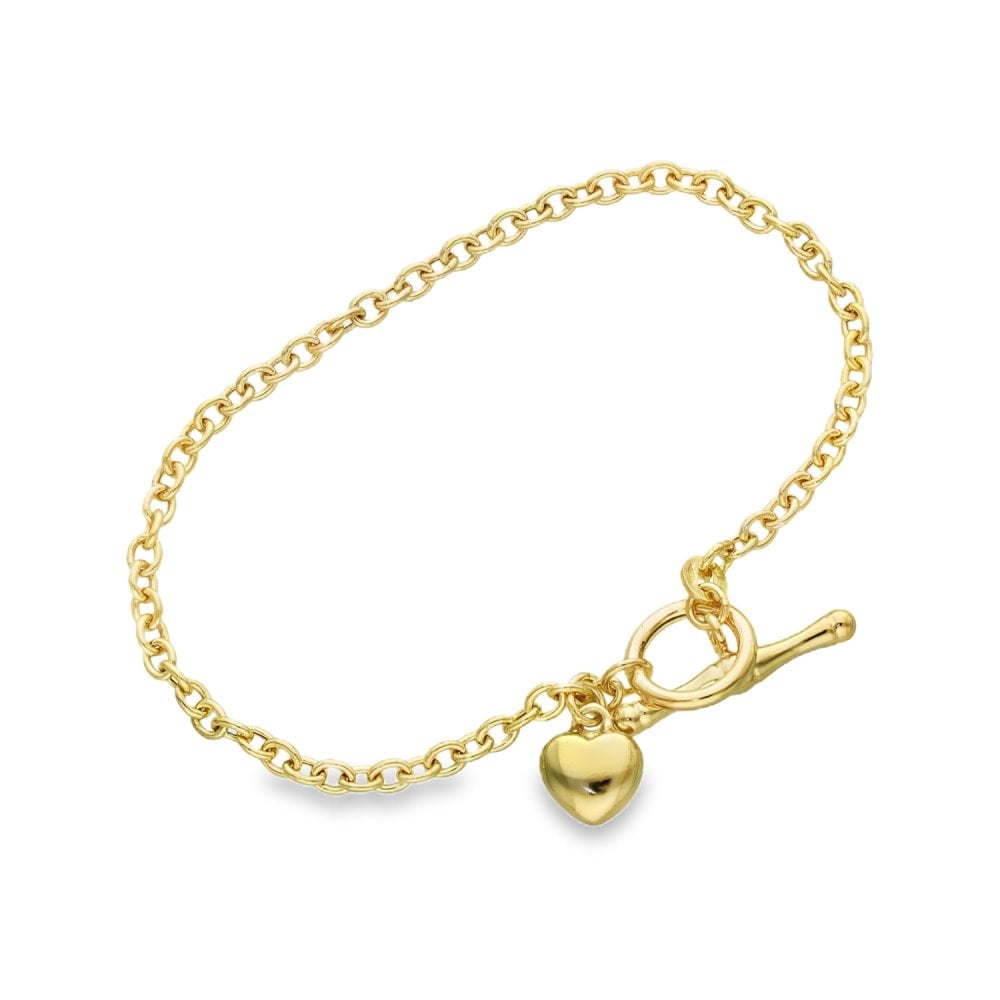 9ct Yellow Gold Hollow Belcher Bracelet & T-Bar - 7" - 3.1g