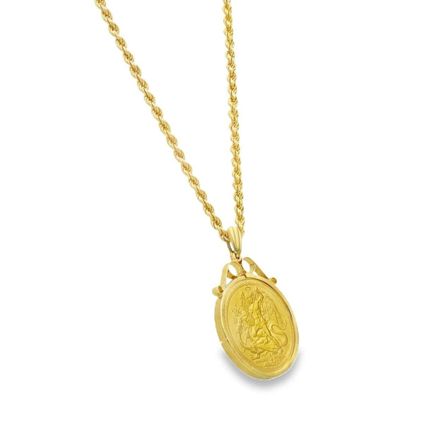1987 Yellow Gold 1/4oz Angel Coin Pendant & Rope Chain - 24"