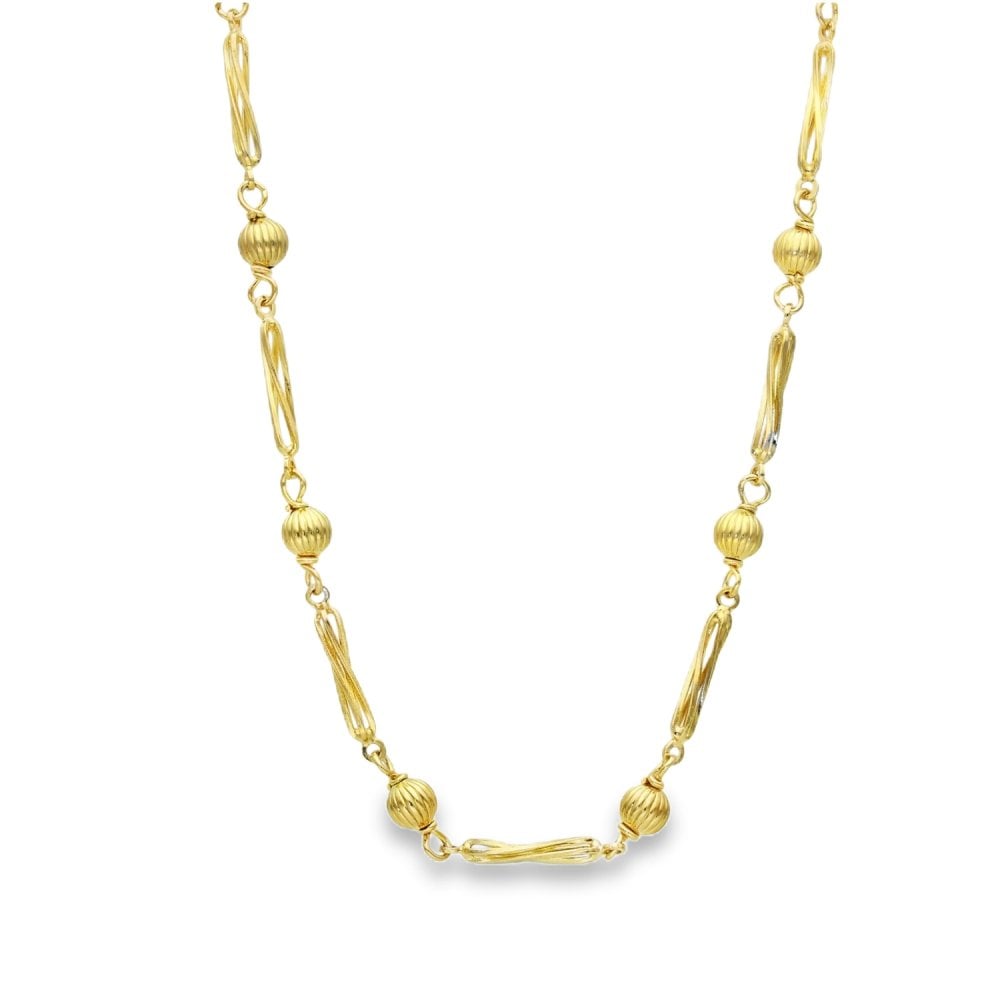 9ct Yellow Gold Twist Cage & Ball-Link Chain - 30" - 19.6g