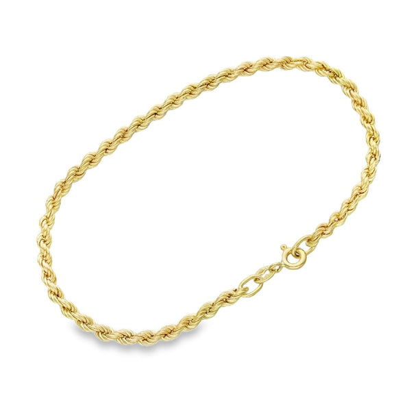 9ct Yellow Gold Hollow Rope Bracelet - 7" - 1.8g