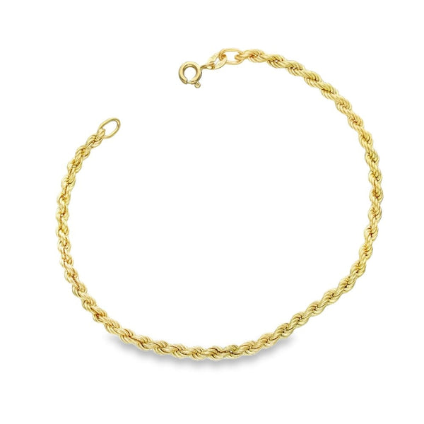 9ct Yellow Gold Hollow Rope Bracelet - 7" - 1.8g
