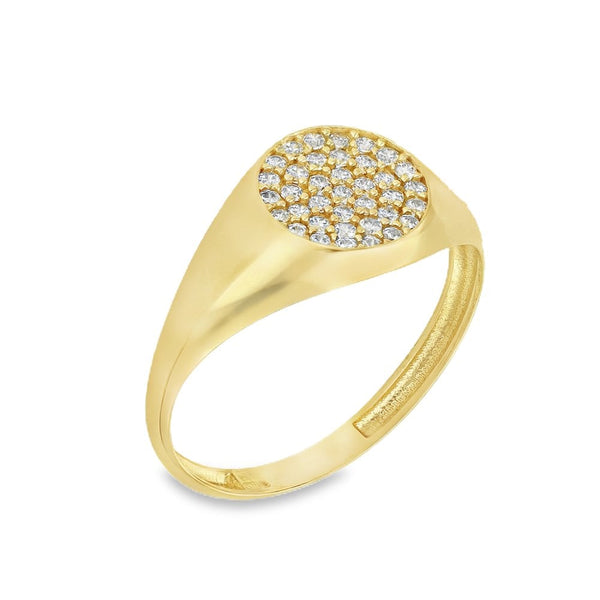 9ct Yellow Gold Round Cubic Zirconia Signet Ring - Size N - 9mm