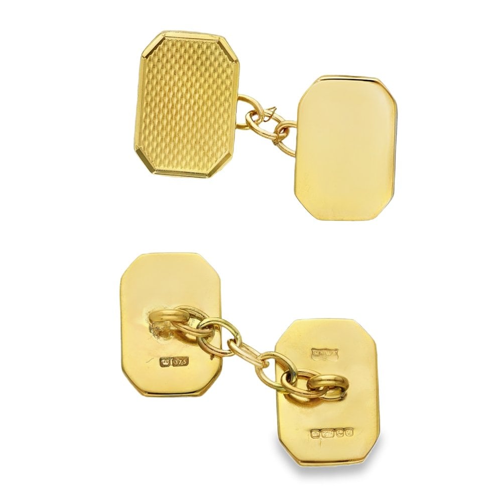 9ct Yellow Gold Octagonal Patterned Cufflinks - 11x16x1.5mm