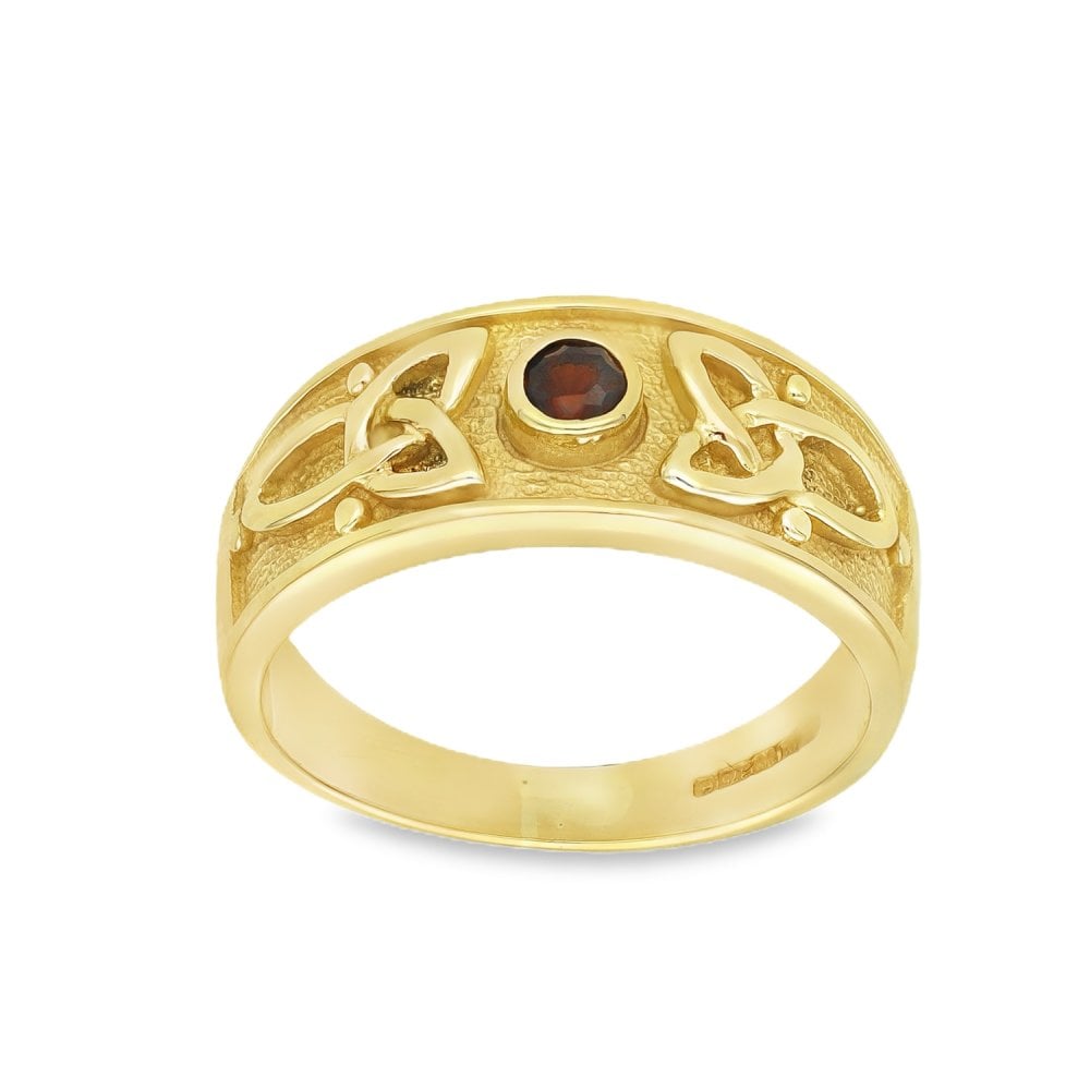 9ct Yellow Gold Celtic-Style Garnet Ring - Size N - 8mm