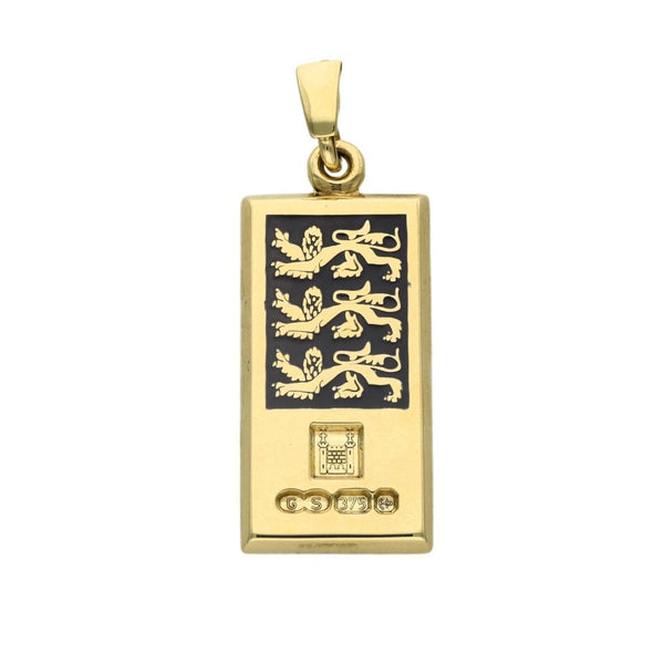 9ct Yellow Gold Three Lions Ingot Pendant - 14x27x2mm - 8.4g