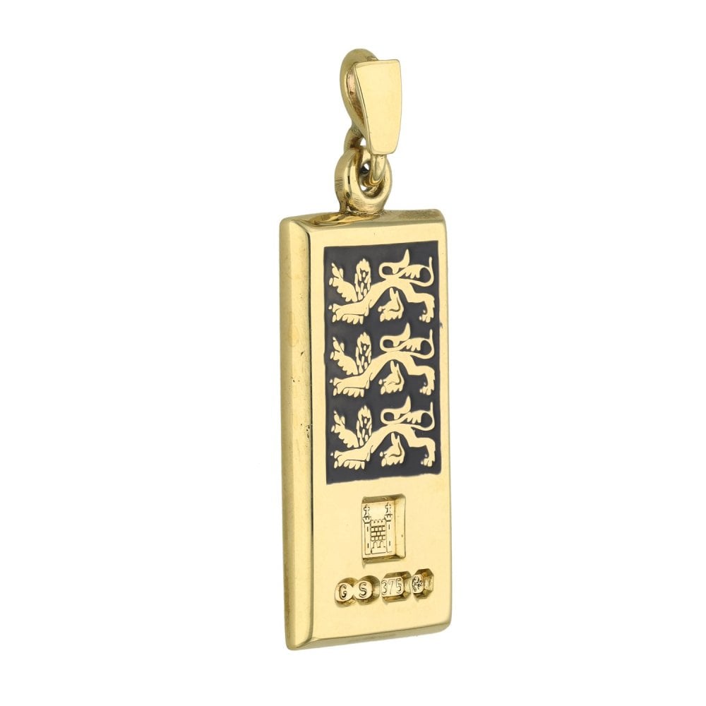 9ct Yellow Gold Three Lions Ingot Pendant - 14x27x2mm - 8.4g