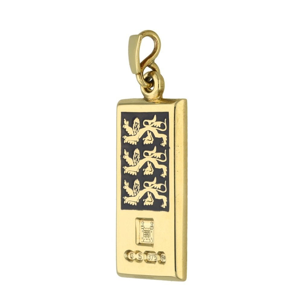 9ct Yellow Gold Three Lions Ingot Pendant - 14x27x2mm - 8.4g