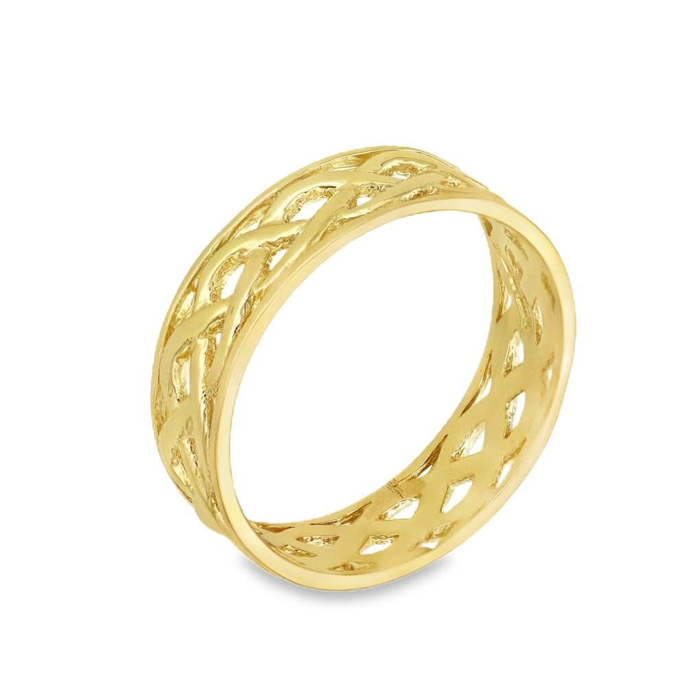 9ct Yellow Gold Open Celtic Wedding Band - Size V - 6mm