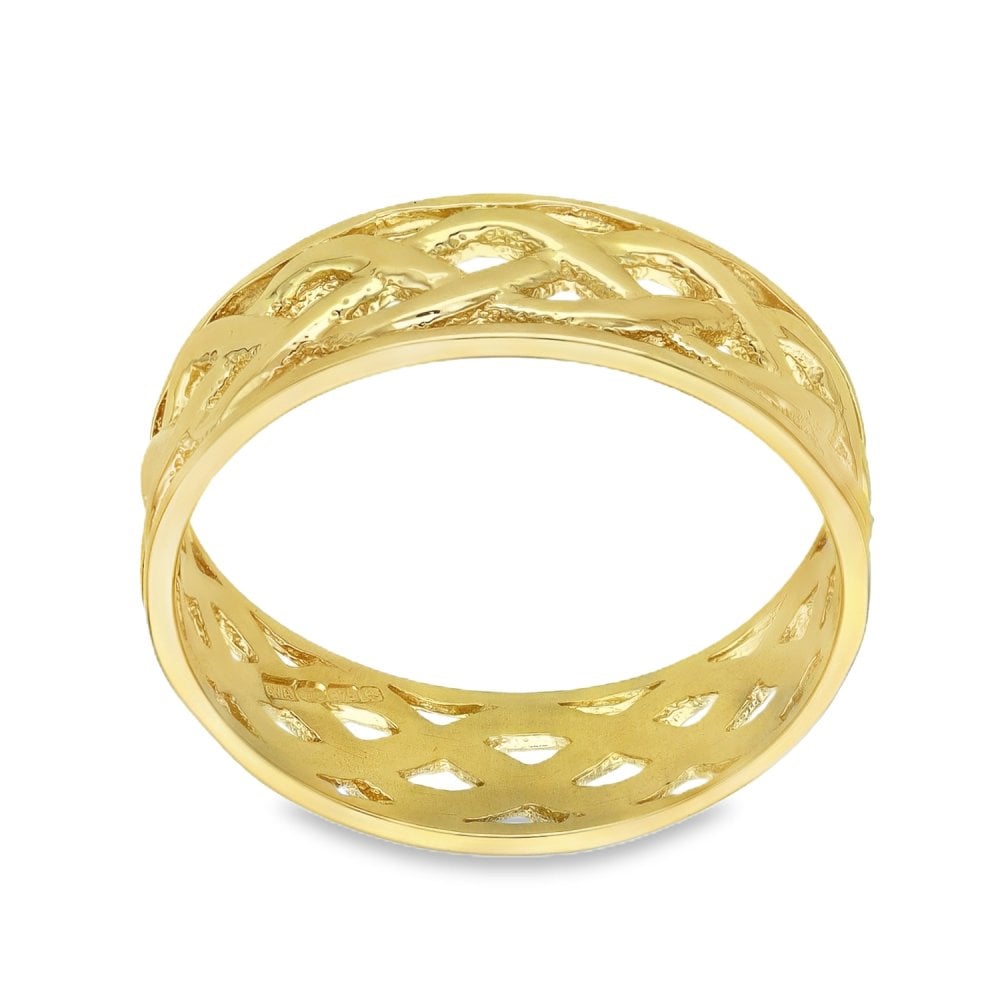 9ct Yellow Gold Open Celtic Wedding Band - Size V - 6mm