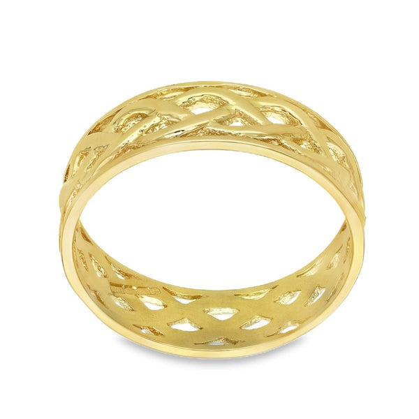 9ct Yellow Gold Open Celtic Wedding Band - Size V - 6mm