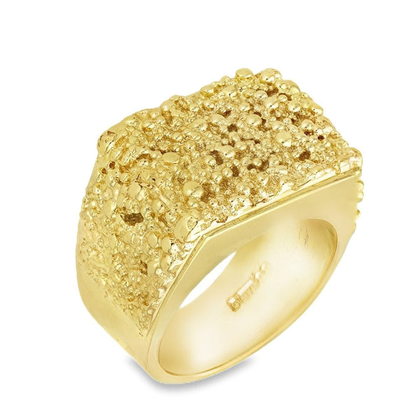 9ct Yellow Gold Heavy Rectangular Nugget Ring - Size U½ - 37.8g