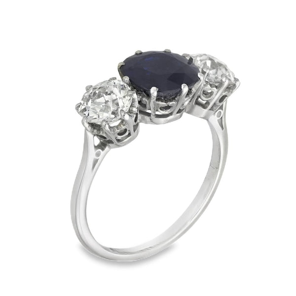 950 Platinum Sapphire & Diamond Trilogy Ring - Size N½ - 1.71ct