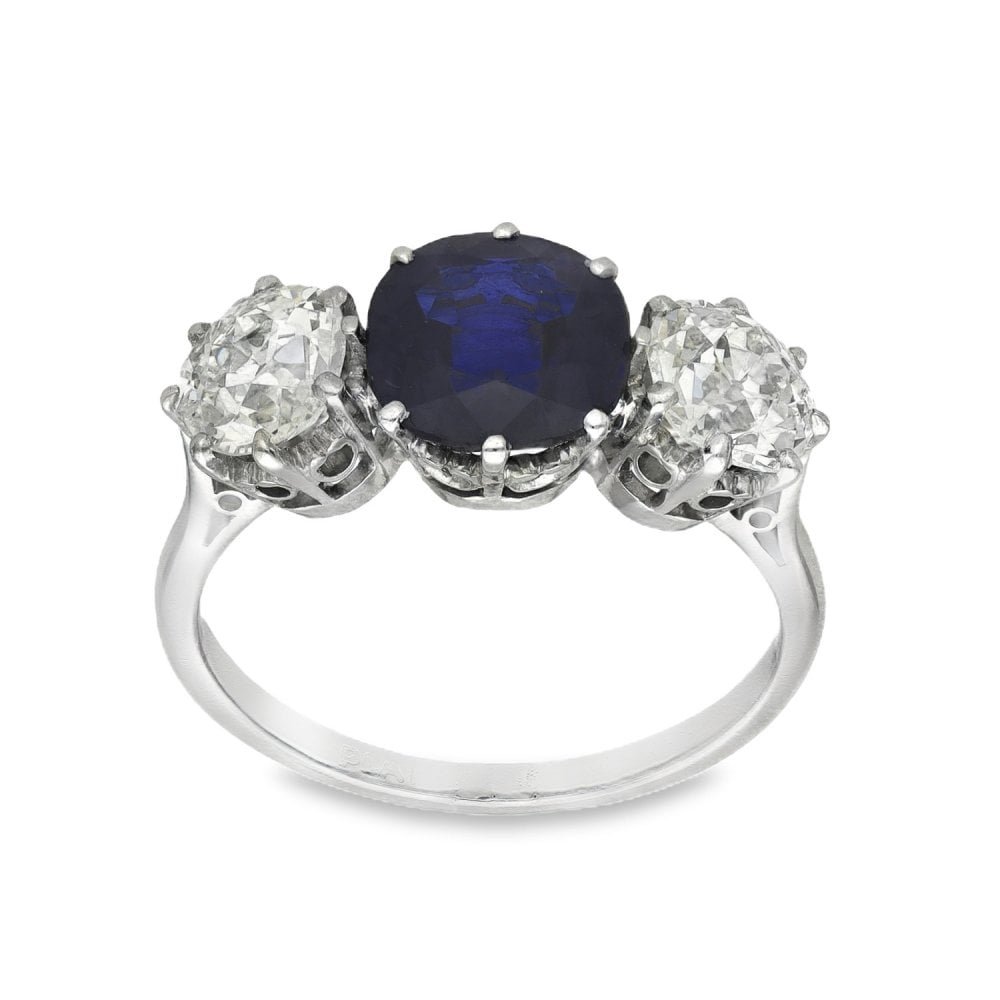 950 Platinum Sapphire & Diamond Trilogy Ring - Size N½ - 1.71ct