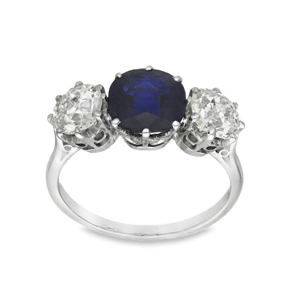 950 Platinum Sapphire & Diamond Trilogy Ring - Size N½ - 1.71ct