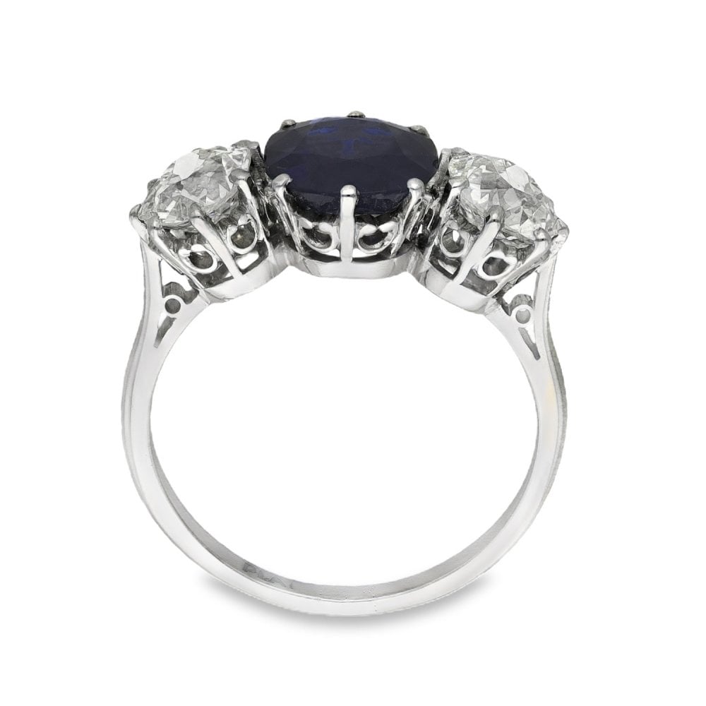 950 Platinum Sapphire & Diamond Trilogy Ring - Size N½ - 1.71ct