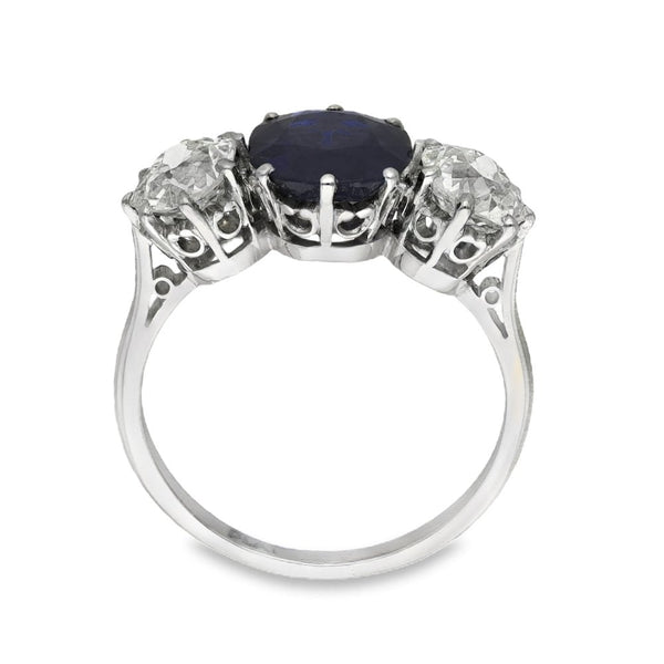 950 Platinum Sapphire & Diamond Trilogy Ring - Size N½ - 1.71ct