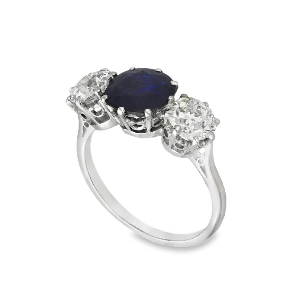 950 Platinum Sapphire & Diamond Trilogy Ring - Size N½ - 1.71ct