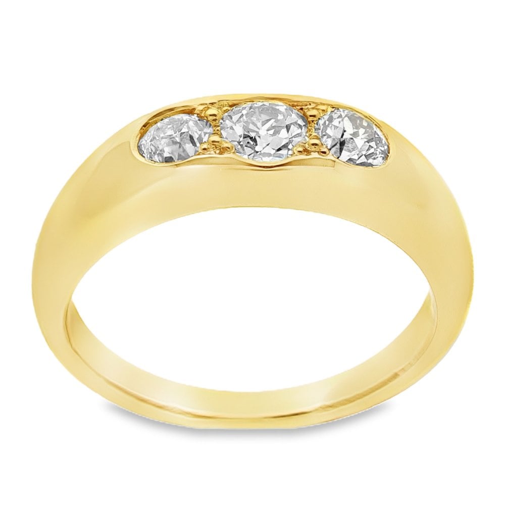 Mens 18ct Yellow Gold Trilogy Diamond Set Ring - 1.26ct