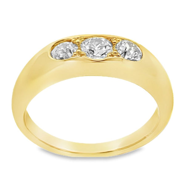 Mens 18ct Yellow Gold Trilogy Diamond Set Ring - 1.26ct