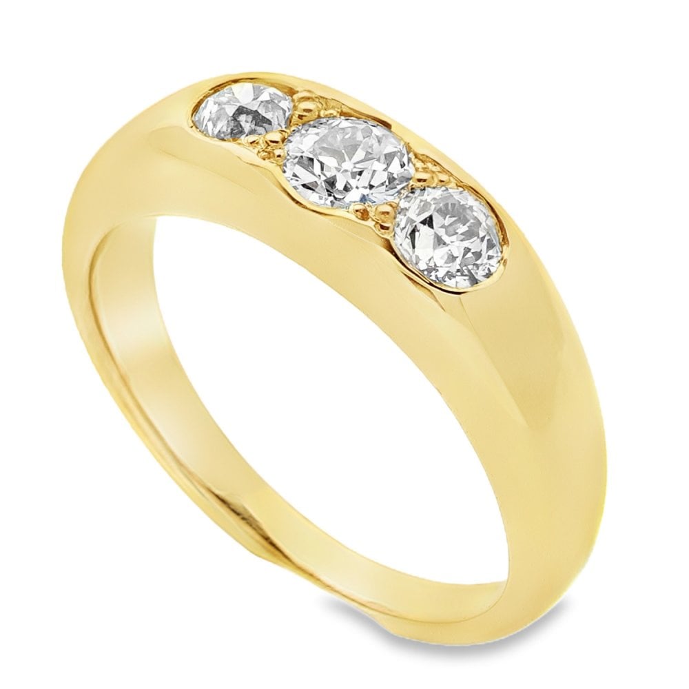 Mens 18ct Yellow Gold Trilogy Diamond Set Ring - 1.26ct