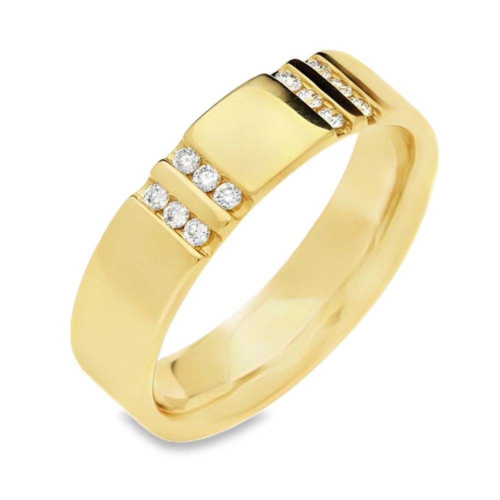 Gents 18ct Yellow Gold Diamond Wedding Ring - Size S½ - 9.2g