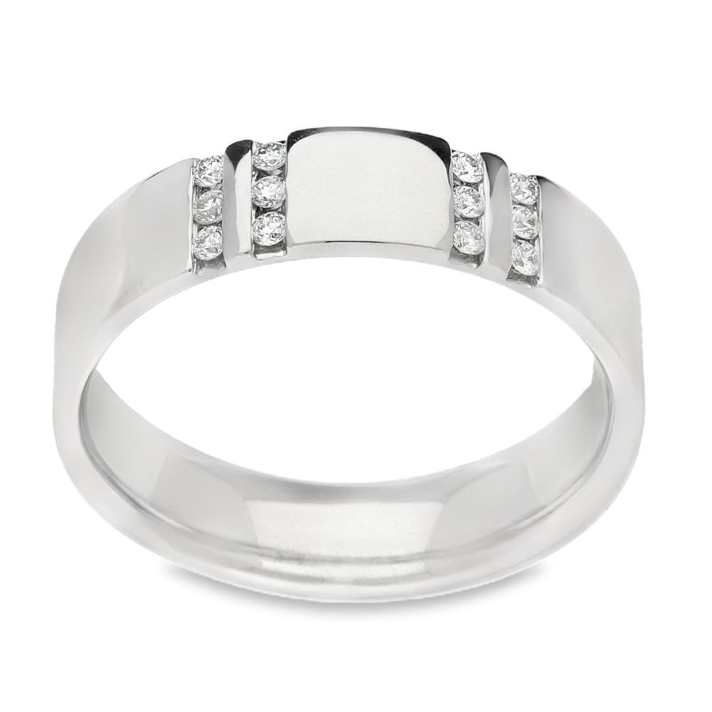 Gents 18ct White Gold Diamond Wedding Ring - Size T½ - 9.3g