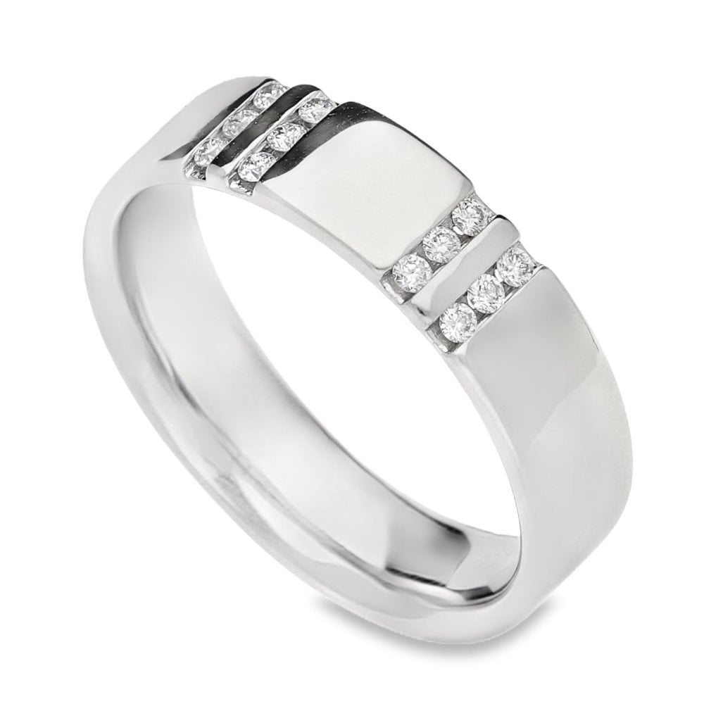 Gents 18ct White Gold Diamond Wedding Ring - Size T½ - 9.3g