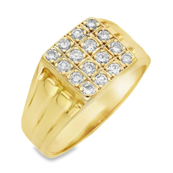 Gents 18ct Yellow Gold Diamond Cluster Ring - 0.75ct