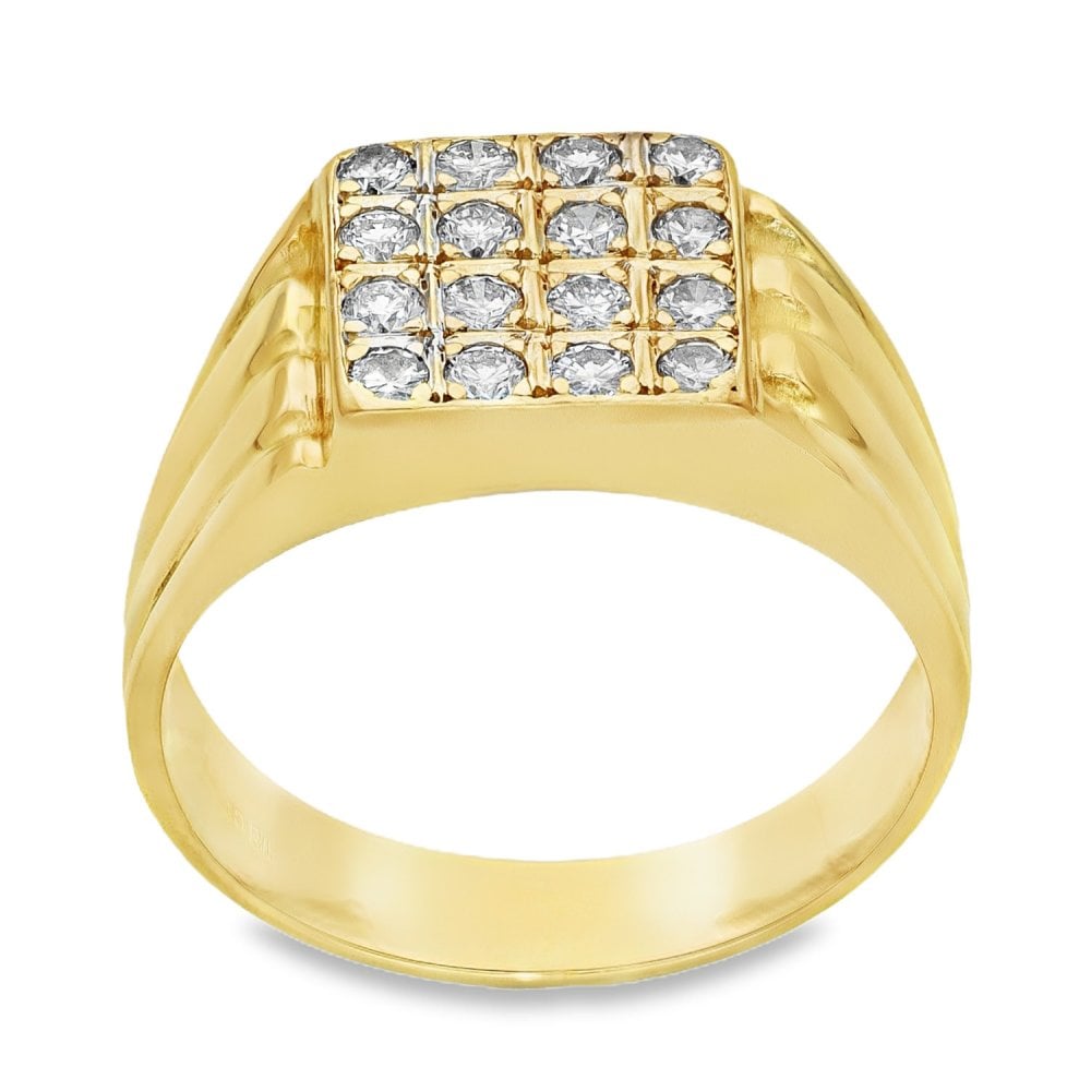 Gents 18ct Yellow Gold Diamond Cluster Ring - 0.75ct